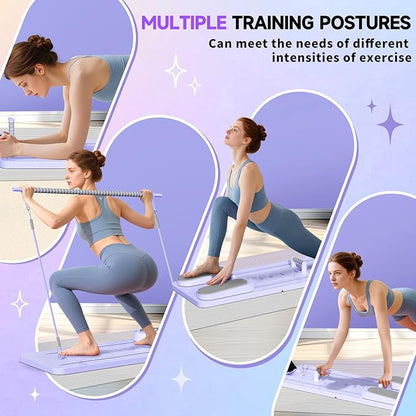 Pilates Board - Versatile Foldable Pilates Reformer Set at Home, Multi-Purpose Sliding Board for Pilates Workouts, 6-in-1, Purple