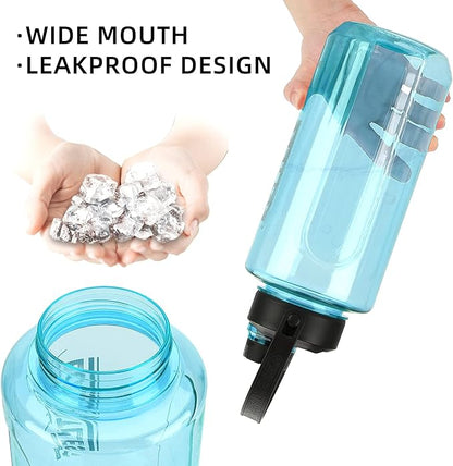 Half Gallon/64oz Water Bottle With Handle, 2L Leak proof BPA Free Fitness Sports Water Jug, Ensure You Drink Enough Water Daily for Gym and Outdoor Sports(Blue)