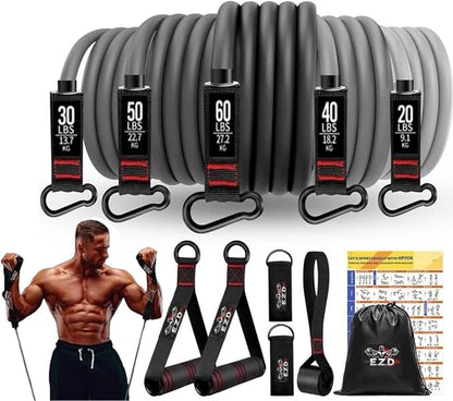 Resistance Bands Set, 200 lbs Heavy Duty Exercise Bands by EZD, Includes Handles, Door Anchor and Ankle Straps, for Home Workout, Strength Training, Physical Therapy, Full Body Workout