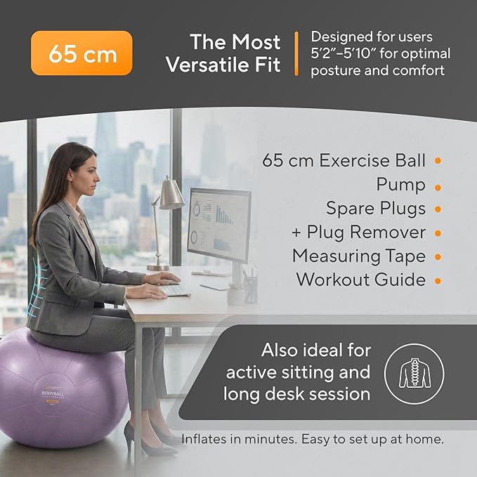 MANTRA SPORTS Exercise Ball – Yoga Ball for Pilates & Fitness - Birthing for Pregnancy, Stability, Core, Balance, Therapy for Physical Rehab, Workout for Home Gym & Office Chair, Fast Pump Included