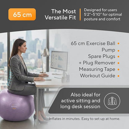 MANTRA SPORTS Exercise Ball – Yoga Ball for Pilates & Fitness - Birthing for Pregnancy, Stability, Core, Balance, Therapy for Physical Rehab, Workout for Home Gym & Office Chair, Fast Pump Included