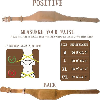 Leather Weight lifting Belt for Men - 6 Inch Padded Lumbar Back Support Belts, Workout Waist Brace for Weightlifting Powerlifting Deadlifts Squat Strength Training Fitness