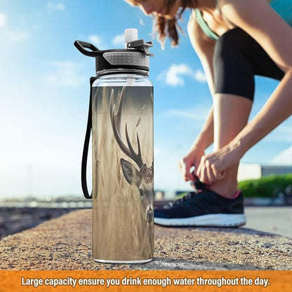 YETTASBIN Deer Clear Water Bottle with Straw Lid, BPA-Free Leakproof Sport Water Bottle 32oz Large Gym Water Jug for Men Women Travel Fitness Outdoor
