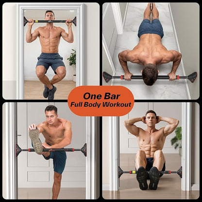 Pull Up Bar for Doorway: Sportneer Strength Training Pull-up Bars without Screw - Adjustable Width Locking Mechanism Chin Up Bar, Thickened Steel Max Limit 440 lbs Upper Body Fitness Pullup Bars for Home (Black-Red)