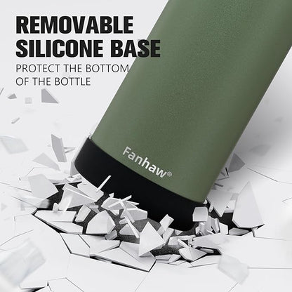 Fanhaw 40 oz Insulated Water Bottle – Stainless Steel Flask with 3 Lids (Straw, Spout, Carabiner) | Durable, Leakproof, for Hiking, Camping, Outdoor Adventures & Travel (Olive Green)