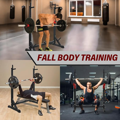 PLKO Wall Mount Pull Up Bar and Multi-Function Squat Press Barbell Rack Stand set，Wall Mounted Body Press Pull Up Bar Gym Chin-Up for Upper Body Workout,Fitness Exercise Equipment Home Gym