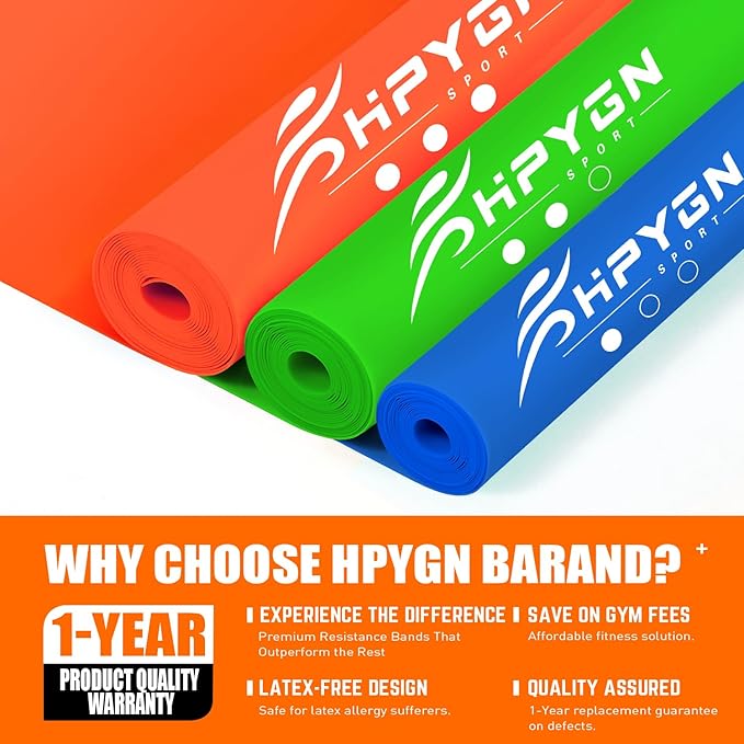 HPYGN 3 Levels Non-Latex Exercise Bands for Physical Therapy & Yoga, Professional Resistance Bands Set for Working Out, Strength Training, Pilates & Rehab, TPE Elastic Stretch Bands for Seniors, Women