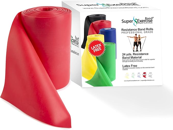 Resistance Band for Working Out | Super Exercise Bands 8,16,24 Yard Bulk Rolls |10 Strengths in Light Medium and Heavy Resistance Bands | Latex Free Workout Bands Including App and e-Book