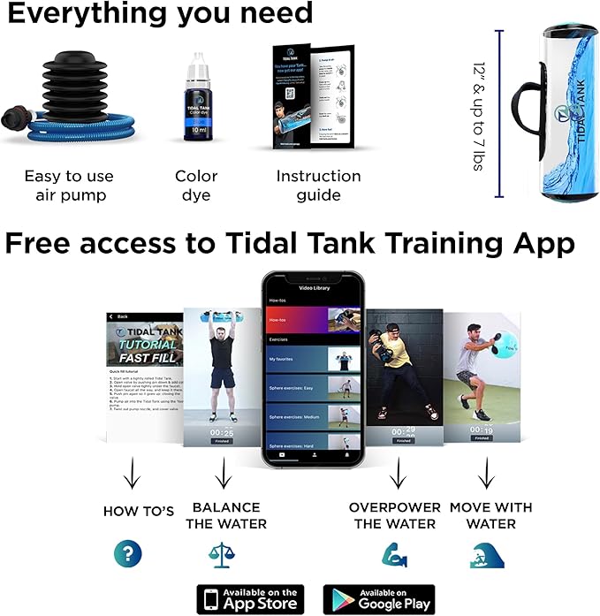 Tidal Tank -KettleTank Sand Bag Alternative 7lbs to 12lbs- Adjustable Aqua Bag & Power Bag with Water -Core and Balance Device- Portable Stability Fitness Equipment -Free App for Full Body Workout