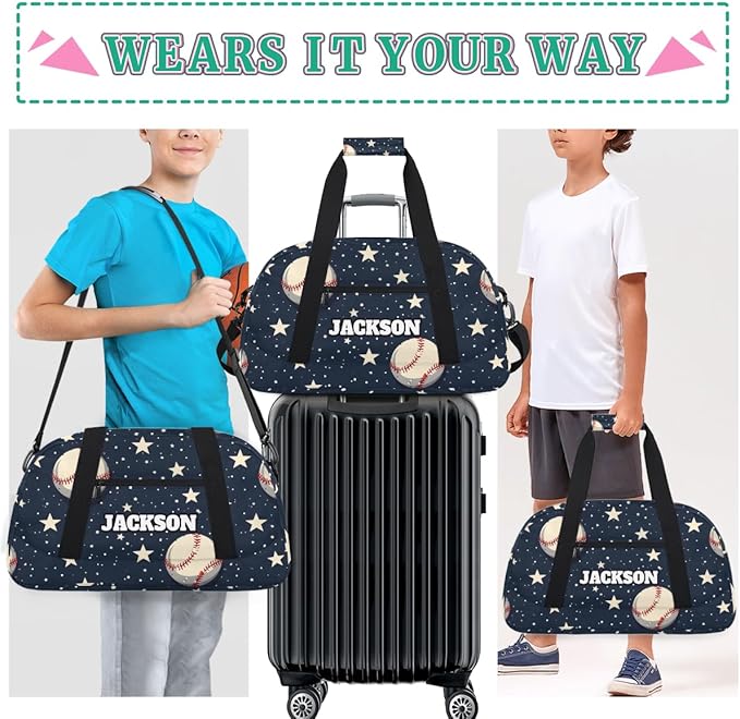 Personalized Baseball Gym Duffel Bags with Custom Name Sport Training Travel Bags for Kids Boys for Overnight Weekender, Dark Blue