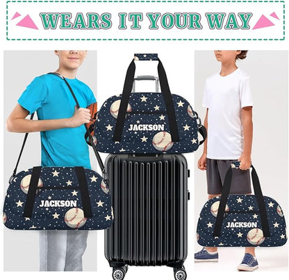 Personalized Baseball Gym Duffel Bags with Custom Name Sport Training Travel Bags for Kids Boys for Overnight Weekender, Dark Blue
