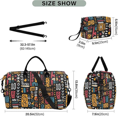 Weekender Bags Travel Duffel Gym Bag Carry on Overnight Tote Bag with Toiletry Bag for Airplane Travel Trip Gym Yoga (African Geometric Print)