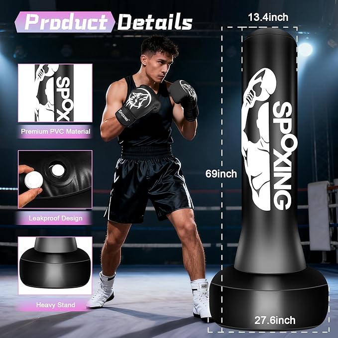 Freestanding Punching Bag for Adults,70" Heavy Duty Boxing Bag with Stand, Kickboxing and MMA Muay Thai Training Equipment for Men and Women Beginners