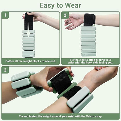Sportneer Wrist & Ankle Weights for Women Men - 1 Pair (1 lb/2 lb Each) | Adjustable Weighted Bracelet Silicone Bangles for Yoga, Dance, Pilates, Cardio, Aerobics, Gym, Pool Exercises and Jogging