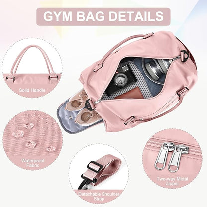 Gym Bag for Women with Shoes Compartment,Small Duffel Bag Sport bag with Toiletry Bag Overnight Travel Tote Bags Weekender Carry on Bags Personal Item Bag for Airlines Pink
