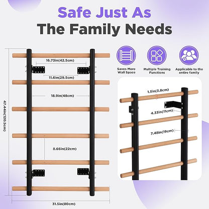 Multi-Function Half Body Swedish Wall Ladder Stall Bar – Sturdy Solid Wood & Steel Frame for Home Gym, Wall Mounted Pull Up & Climbing Bar for Full Family Strength, Stretch & Fitness Training