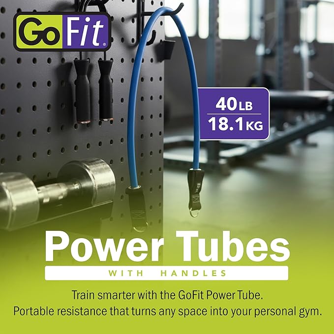 GoFit Pro-Grade Power Tubes with Handles - Resistance Tubes with Handles - Exercise Band - 30 lbs - Green - Body Building - Workout