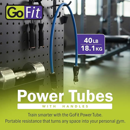 GoFit Pro-Grade Power Tubes with Handles - Resistance Tubes with Handles - Exercise Band - 30 lbs - Green - Body Building - Workout