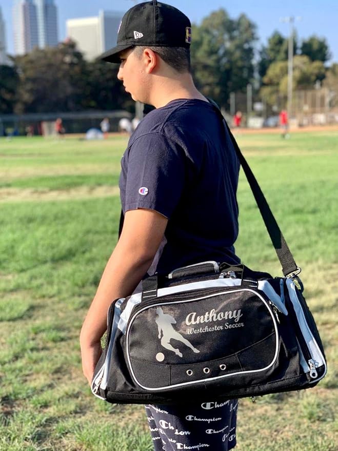 KishKesh Personalization Personalized Sports Duffel Bag With Custom Name & Text - Soccer Red 22" x 11" x 10" Polyester