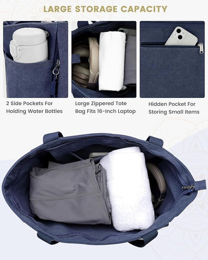 Gonex Yoga Mat Bag, Large Tote Bag with Multi Pockets for Women Men, Canvas Mat Carrier, Full Zipper Easy Access for Pilates Gym Travel