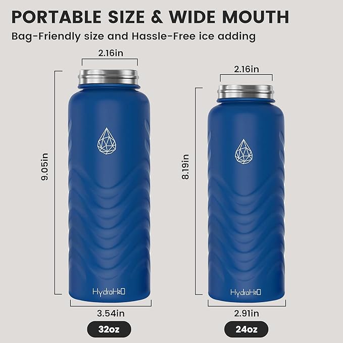 32oz Stainless Steel Insulated Water Bottle, 48H Ice Cold & 24H Hot, Leak-Proof Wide Mouth Lids (Straw & Spout), BPA-Free Bottles, Mens Water Bottle for Gym, Hiking, Travel - Blue