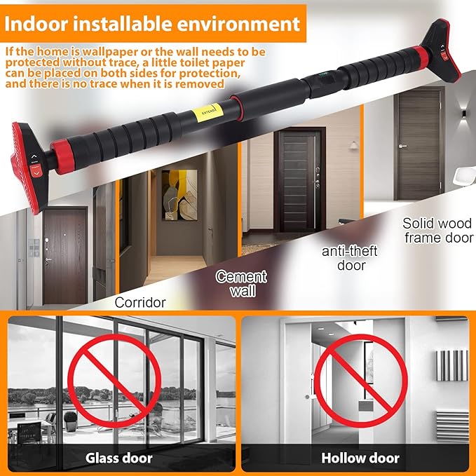 27-42in Pull Up Bar for Doorway with Level Meter, 440 LBS Heavy Duty Home Exercise Door Frame Pull up Bar, Adjustable Strength Training Bar, No Screw Installation Needed