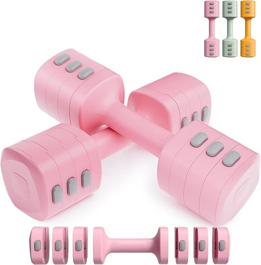 2-in-1 Adjustable Dumbbell Set for Women - 4 Levels (2.2lbs to 12.1lbs) - Home Gym Weights for Women at Home - Fitness Dumbbells