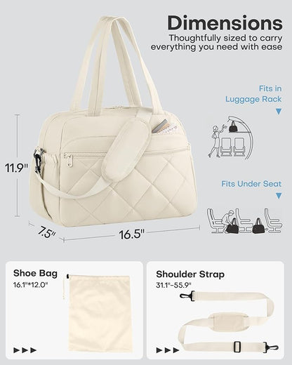 HOTOR Gym Bag for Women - Lightweight Travel Duffle Bags with Wet Pocket & Separate Shoe Bag, Multi-Pocket Carry on Weekender Duffel for Sports, Fitness, Overnight Trip, Beige, 16.5" x 7.5" x 11.9"