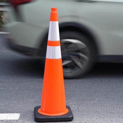 8 Pack 36 Inch Orange Reflective Traffic Cones, Large Black Base Safety Cones for Highway Construction, Crowd Control and Night Visibility (8, Orange, 36 Inch)