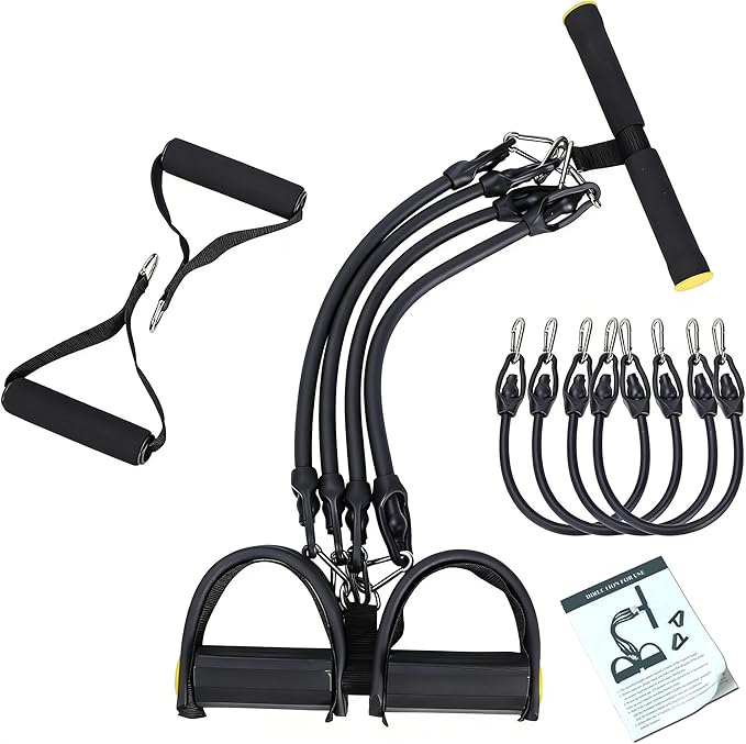 Upgrade 4-Tube Pedal Ankle Puller Resistance Bands, Pedal Puller Resistance Band with Handle for Home Gym,Yoga & Pilates,Ideal to Tone Arms,Abs,Waist Unisex Two