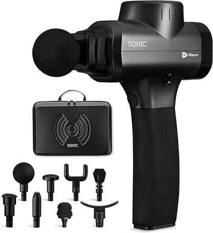 LifePro Sonic Massage Gun Deep Tissue – Quiet Handheld Percussion Massager for Athletes, Pain Relief & Recovery – 8 Heads, 5 Speeds, Long Battery