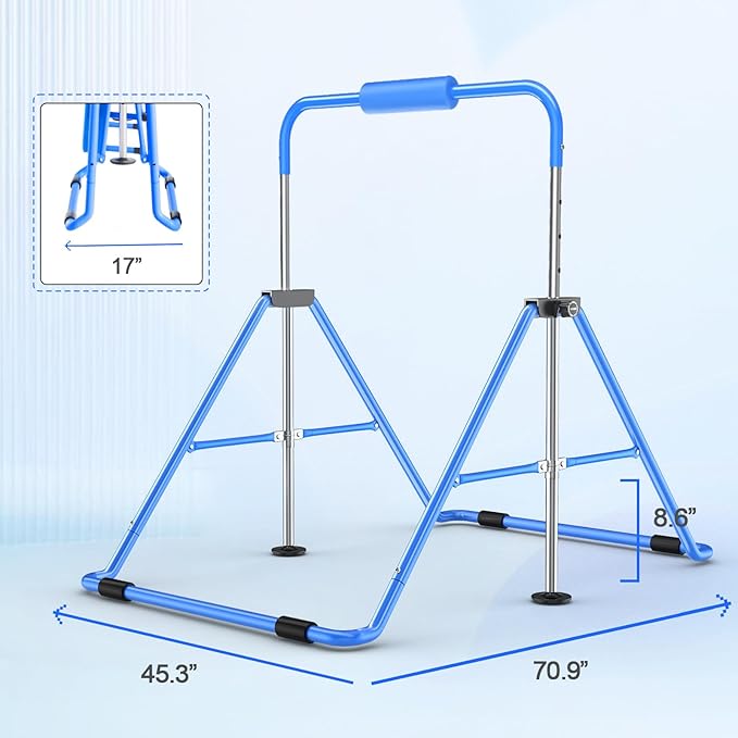 Safly Fun Foldable Gymnastics Bar for Kids, Adjustable 35"-51", Sturdy 145 lbs Capacity, Easy-to-Assemble, Gymnastics Equipment for Kids for Indoor/Outdoor Training