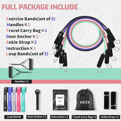 VEICK Resistance Bands, Exercise Bands, Workout Bands, Resistance Bands for Working Out with Handles for Men and Women, Exercising Bands for Fitness Weights Work Out at Home