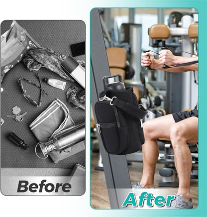 Magnetic Gym Bag, Magnetic Water Bottle Carrier Holder Gym Crossbody Sling Phone Pocket with Strap 6 Strong Magnets Pouch Sleeve for Men Women Travel Work Sports Fitness Accessories Organizer
