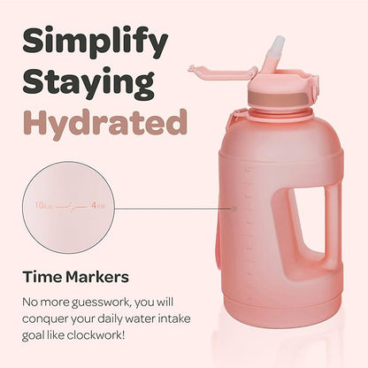 Hydracy Water Bottle with Time Marker -Large BPA Free Water Bottle & No Sweat Sleeve -Leak Proof Gym Bottle with Fruit Infuser Strainer & Times to Drink -Ideal for Fitness Sports & Outdoors