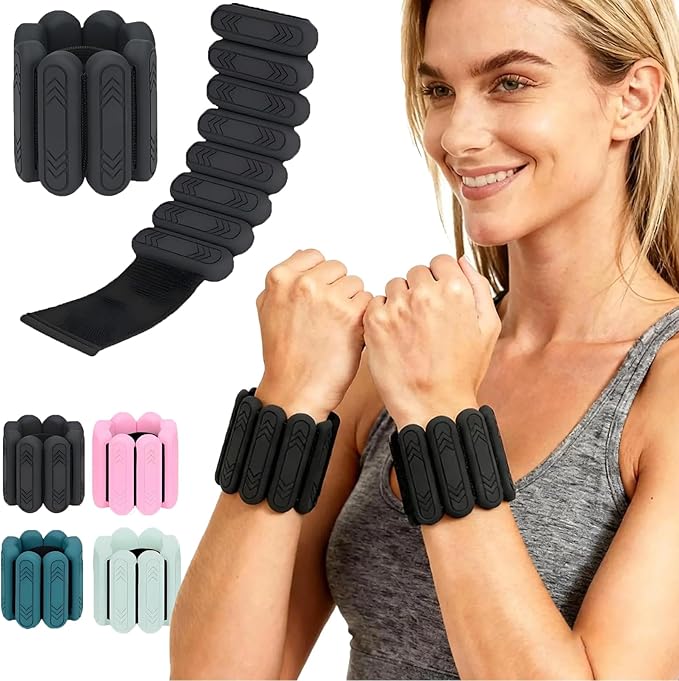 Wrist & Ankle Weights for Women Men, 1lb/2lb/4lb Set of 2 - Adjustable Wearable Weighted Bands, Waterproof Silicone Arm & Leg Weights for Pilates, Yoga, Walking, Dance, Home Workout & Gym