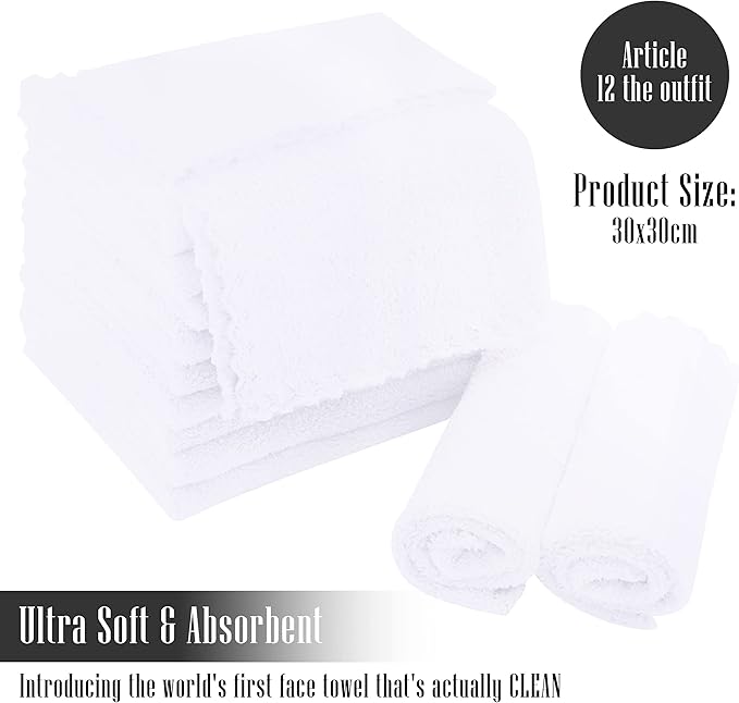 TENSTARS 12 Pack Premium Washcloths Set - Quick Drying- Soft Microfiber Coral Velvet Highly Absorbent Wash Clothes - Multipurpose Use as Bath, Spa, Facial, Fingertip Towel (White)