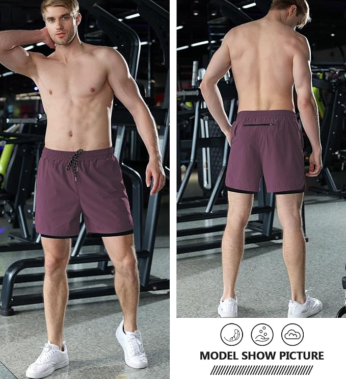Aolesy Men's 2 in 1 Running Shorts 5" Workout Gym Athletic Shorts for Men Quick Dry Lightweight Training Shorts with Pockets