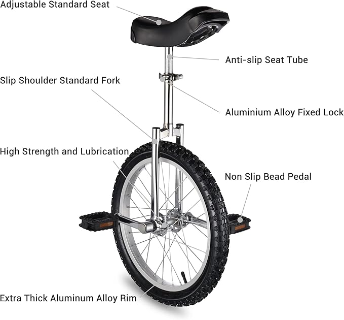 AW 16/18/20/24 Inch Wheel Outdoor Unicycle Adjustable Seat Exercise Bicycle Fit Adults Kids Outdoor Sports Fitness Exercise, for Choice
