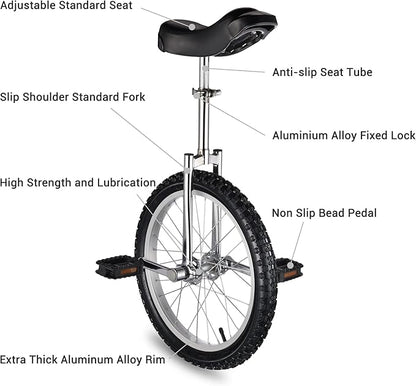 AW 16/18/20/24 Inch Wheel Outdoor Unicycle Adjustable Seat Exercise Bicycle Fit Adults Kids Outdoor Sports Fitness Exercise, for Choice