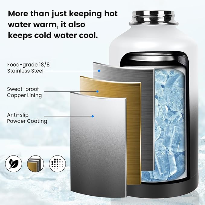 Insulated Water Bottle 87 oz, Triple Wall Vacuum Stainless Steel(Cold for 48 Hrs),Leak Proof & BPA-Free,One Gallon Water Bottle with Reflective Paracord & Flip Straw for Sports & Travel, DarkGray