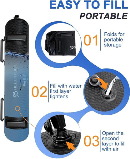 Aqua Bags for Workout 5-45lbs - Ultimate Core Water Weights Aqua Bag - Portable Stability Fitness -Stability, Core and Balance Training - Portable Fitness Equipment - Includes Three Bags
