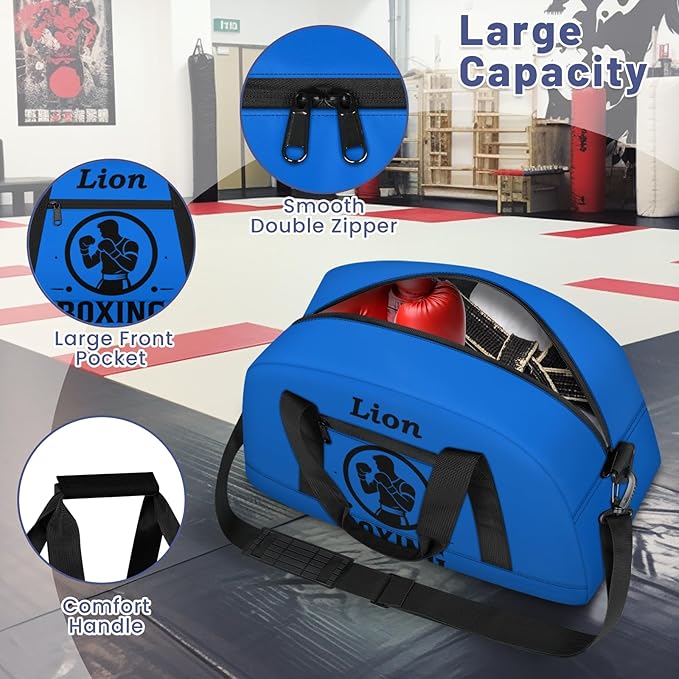 Custom Name Taekwondo Karate Duffle Bag for kids Boy Girls - Personalized Martial Arts Gear Bag, Water-Resistant Sparring Equipment Bag, Boxing Blue