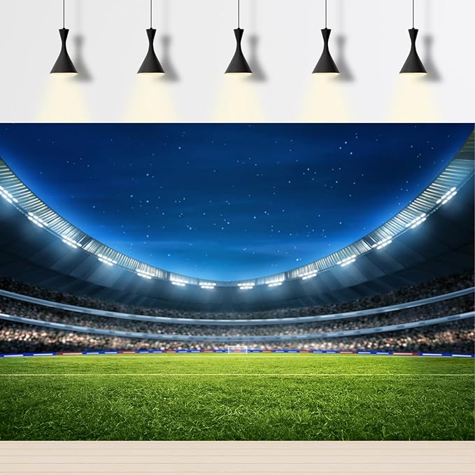 Soccer Stadium Field Backdrop Modern Football Stadium with Fans Green Grass Field Photography Background Sports Club Fitness Match Backdrops Decorations Boys Portrait Wallpaper Props 20x10ft