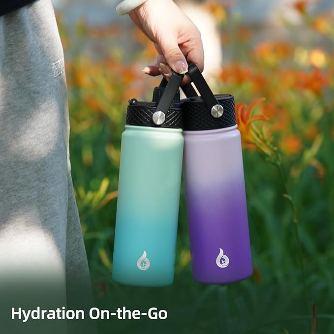 BJPKPK Insulated Water Bottles with Straw Lid, 40oz Stainless Steel Water Bottles with 3 Lids, BPA Free Leakproof Thermo, Tumblers, Cups for Sports, Gym- White Birch