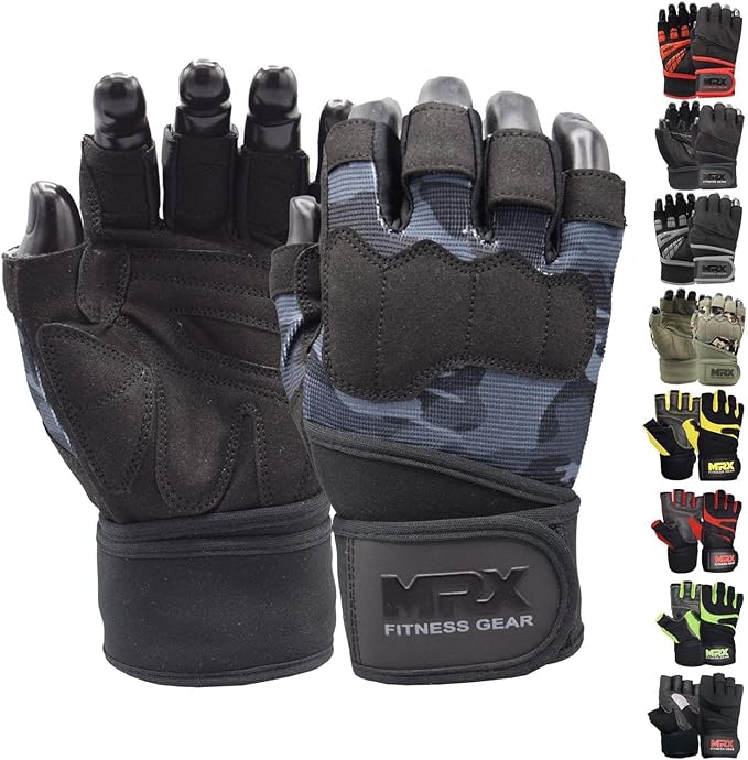 MRX Weightlifting Gloves for Men Workout Gloves Mens Wrist Support Lifting Gloves Male Gym Gloves | Workout Gym Accessories for Men Weight Lifting Fingerless Gym Exercise for Powerlifting