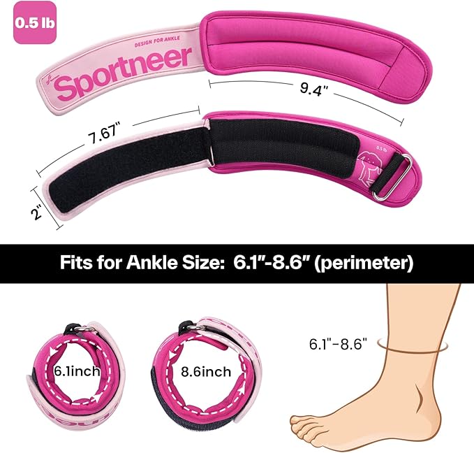 Sportneer Ankle Weights 0.5/1/2/3/5 LBS 1 Pair Wrist Leg Arm Weights for Women Men Kids Child with Adjustable Straps, Strength Weighted for Jogging Running Walking Fitness Gym Workout