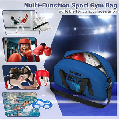 Custom Name Taekwondo Karate Duffle Bag for kids Girls - Personalized Martial Arts Gear Bag, Water-Resistant Sparring Equipment Bag, Taekwonbo Blue