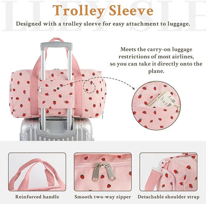 2PCS Gym bag for women, Duffle Bag with Wet Pocket & Shoe Compartment and item bag, Duffle Bag for Travel, Sports, Fitness & Workout