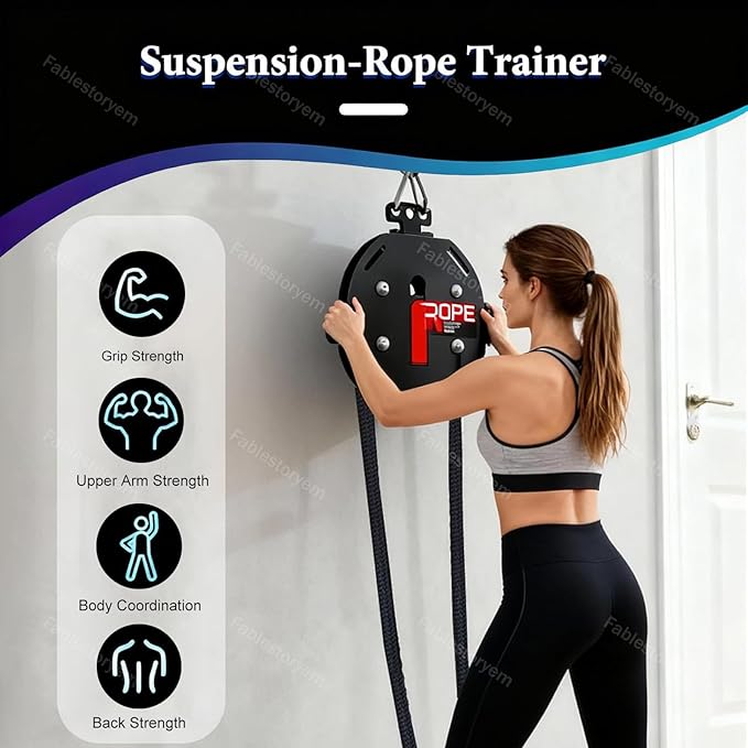 Full-Body Resistance Trainer, Endless Rope Trainer, Portable Cable Pulley System, Rope Climb Equipment with Adjustable Resistance, Home Gym Equipment, 330lb Load, Includes Straps and 2 Lock Black